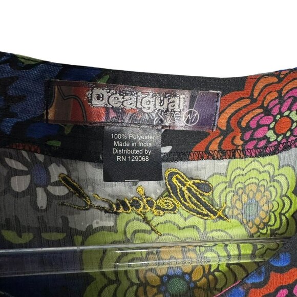 Desigual vintage y2k semi-sheer top floral print long sleeves colorful sz medium - Picture 4 of 6